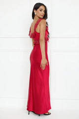 Waltzing In Romance Satin Maxi Dress Red